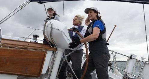  Dara Do<em></em>nnelly with Jean Mitton and Angela Heath preparing for ‘Women at the Helm’. Hosted by Irish Sailing, the inaugural Pathfinder Women at the Helm Regatta takes place this weekend  at the Natio<em></em>nal Yacht Club in Dun Laoghaire, Co Dublin. Photograph: David Branigan/Oceansport 