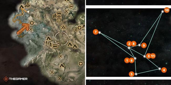 Dragon Age Inquisition Astrariums, Tenebrium - East HillsThe Flats Homestead (location on left, solution on right)